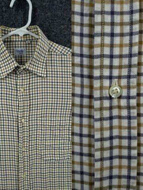 Viyella Button-Down 40 Men Yellow Check Shirt British Pocket Long Sleeve Woven